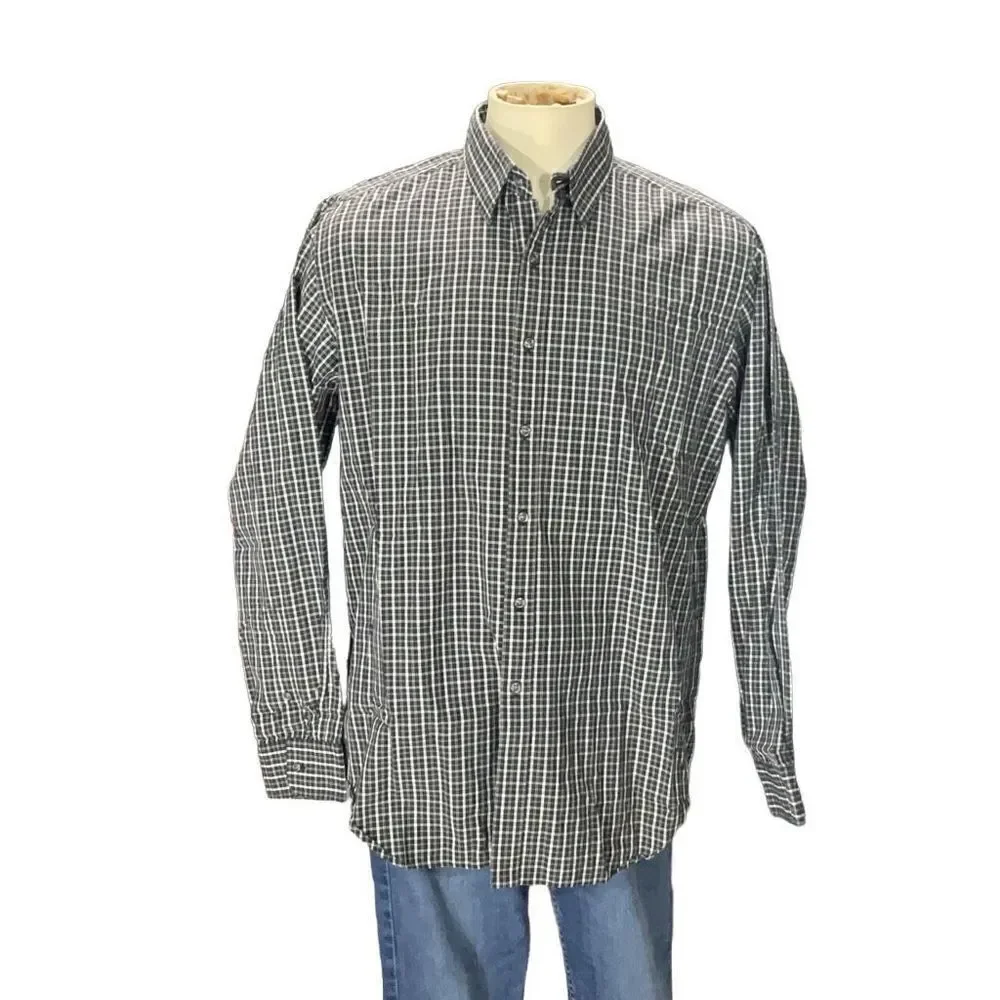 Polo Ralph Lauren Black white Check Button Front New Lowell Fine 2 ply 80s Sz XL